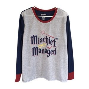 Harry Potter Pajama Top Shirt Women's XL Gray Blue Mischief Managed Pullover PJ